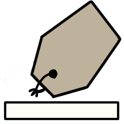 a light brown tag label with a lng white horizontal rectangle below it.